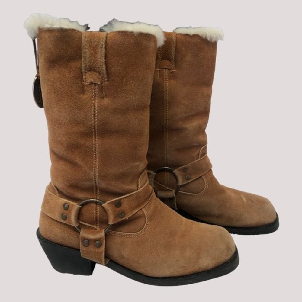 Flurries Biker Style Tan Suede and Sheepskin Winter Boot Size 7
